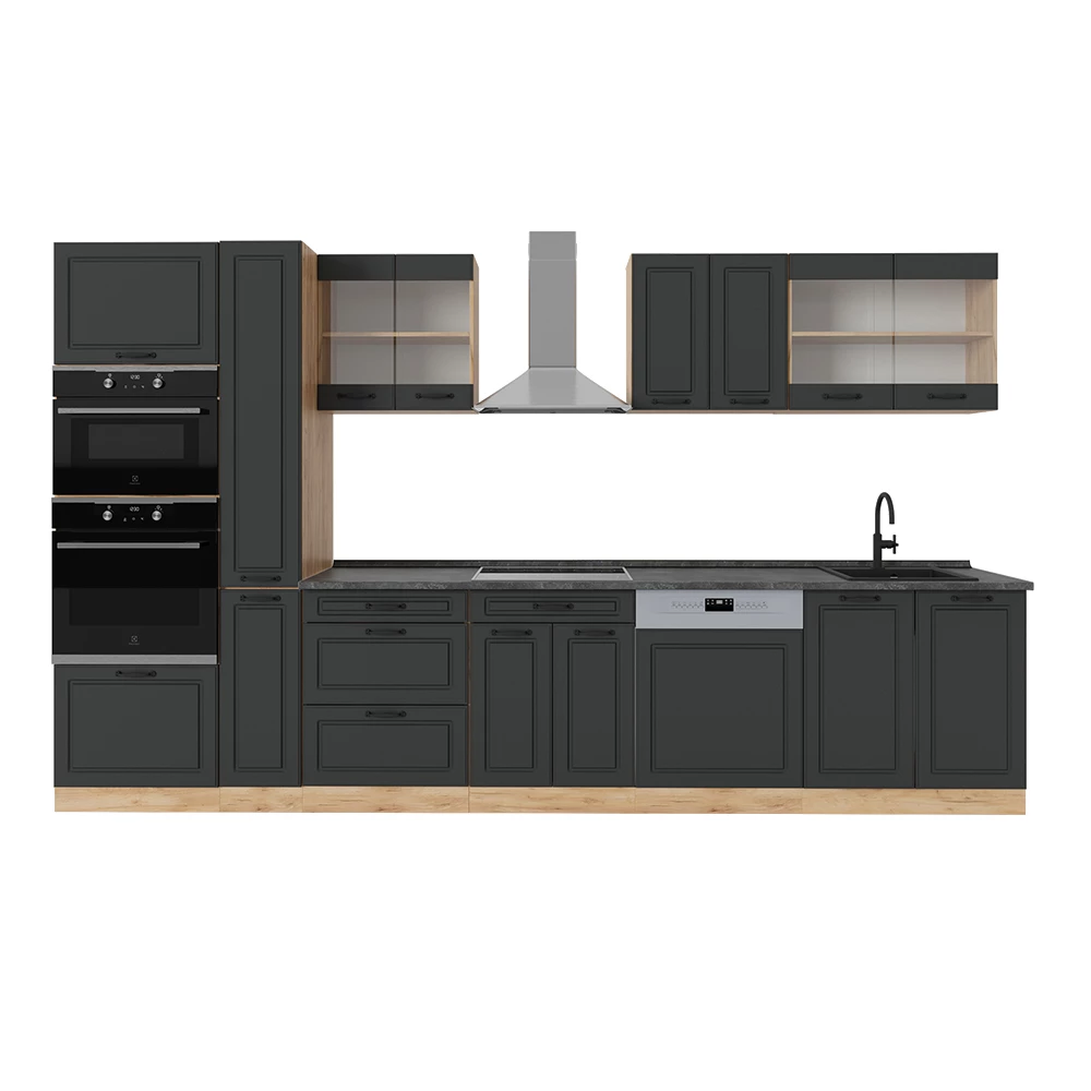 Complete keuken in Antraciet landhuis/gouden eik on white background