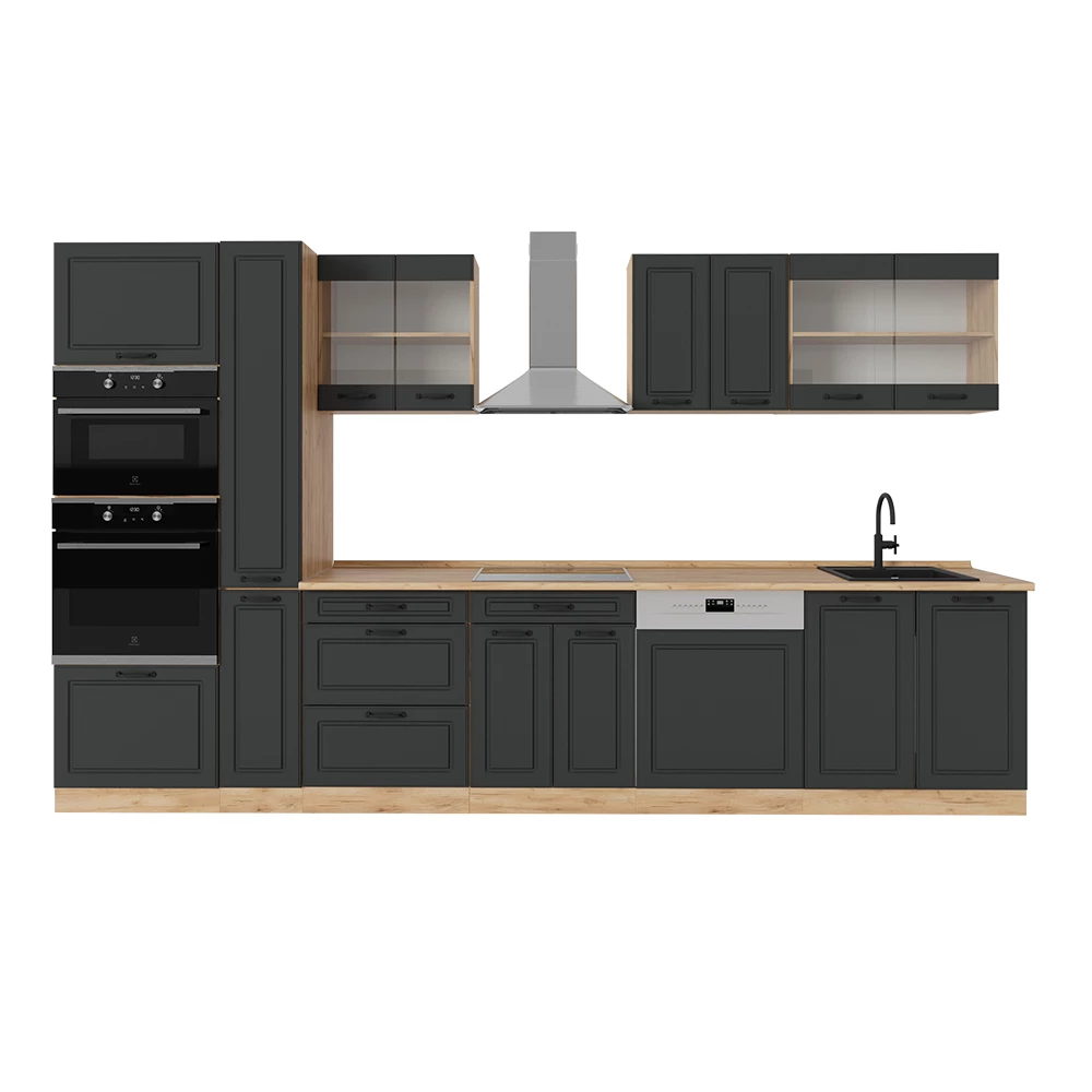 Complete keuken in Antraciet landhuis/gouden eik on white background
