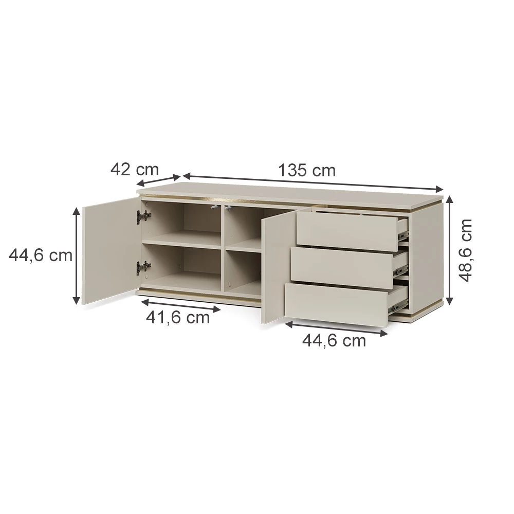 Lowboard Kasmír színben fehér háttéren