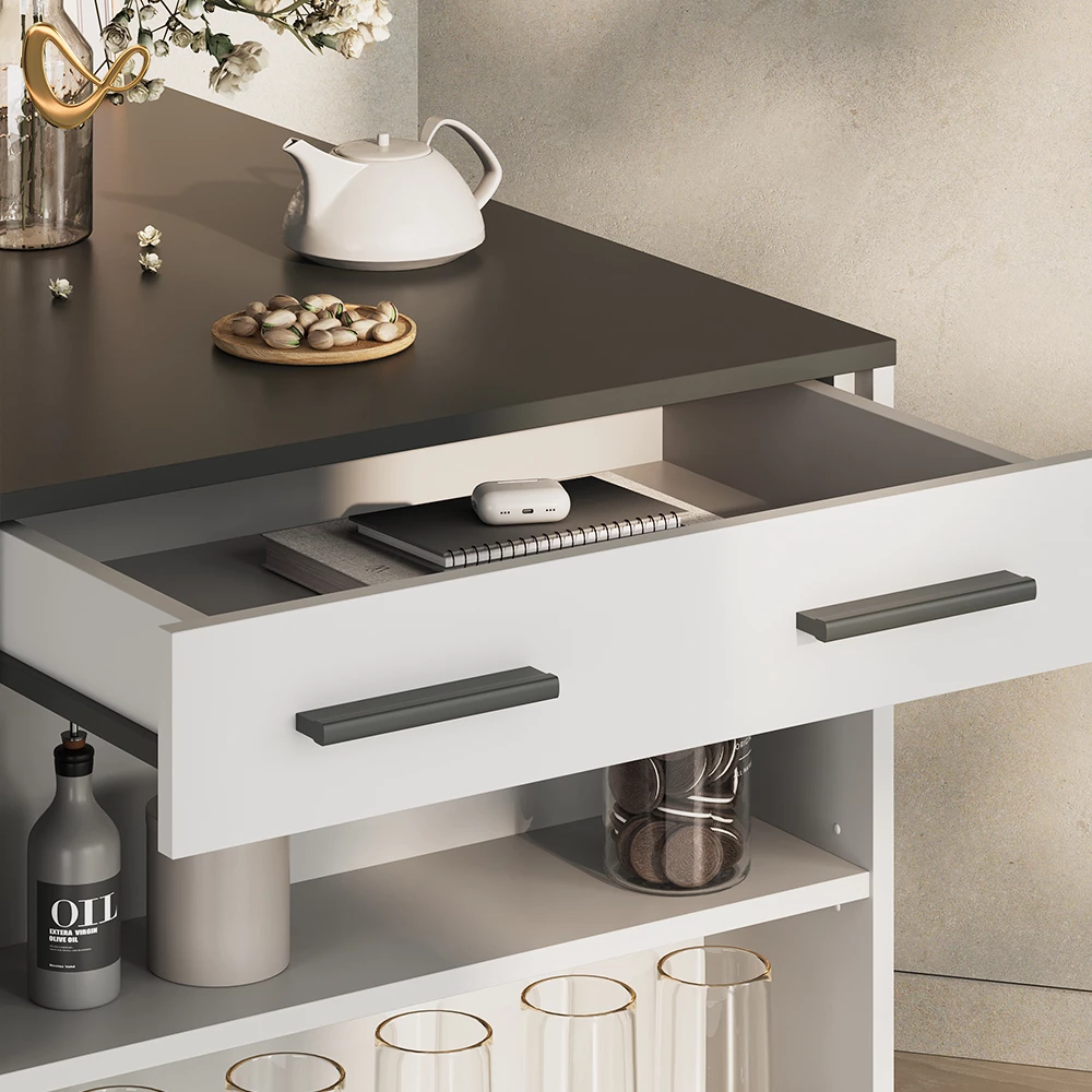 Nahaufnahme von Esstisch  in Anthrazit/Weiß, zeigt Design- und Oberflächendetails
