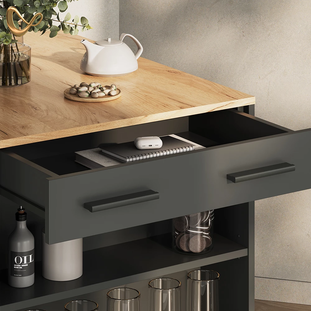 Nahaufnahme von Esstisch  in Anthrazit/Goldkraft Eiche, zeigt Design- und Oberflächendetails