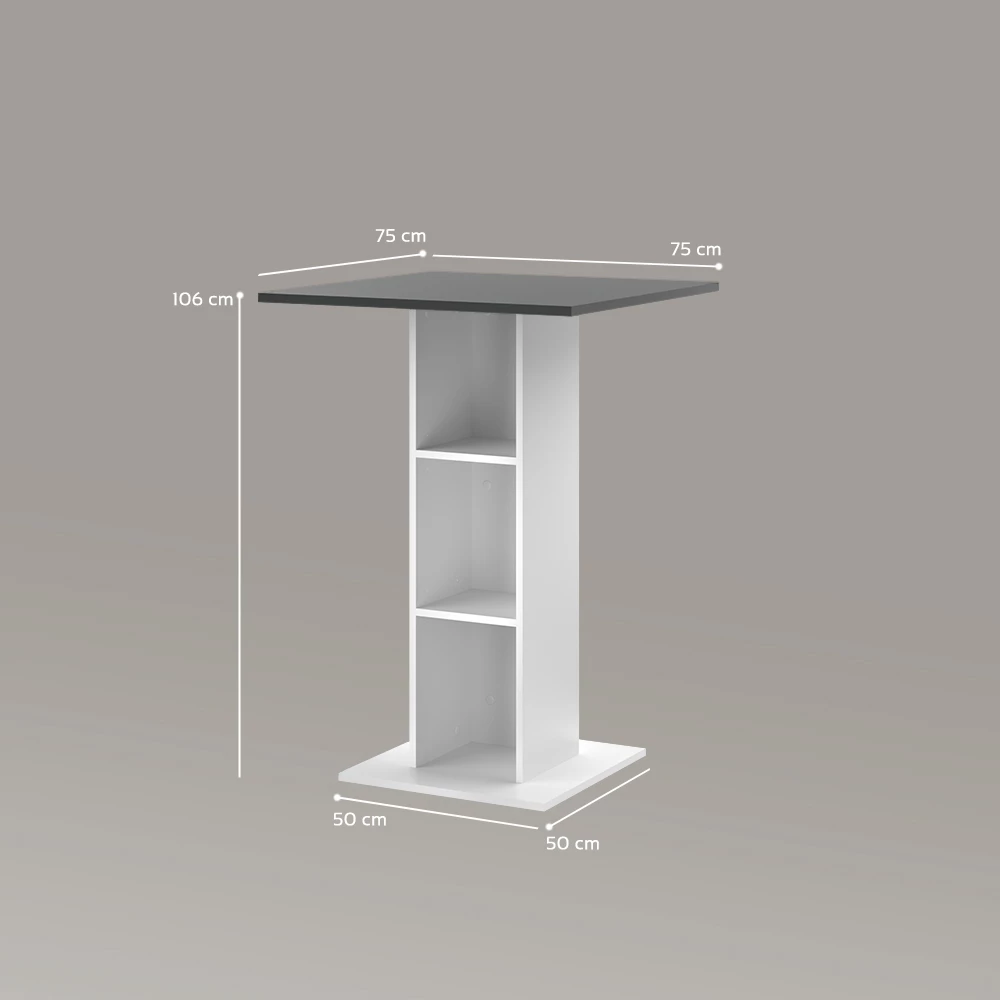 Bartisch in Anthrazit/Weiß auf weißem Hintergrund mit sichtbaren Maßen
