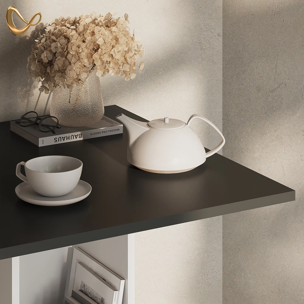 Nahaufnahme von Bartisch in Anthrazit/Weiß, zeigt Design- und Oberflächendetails