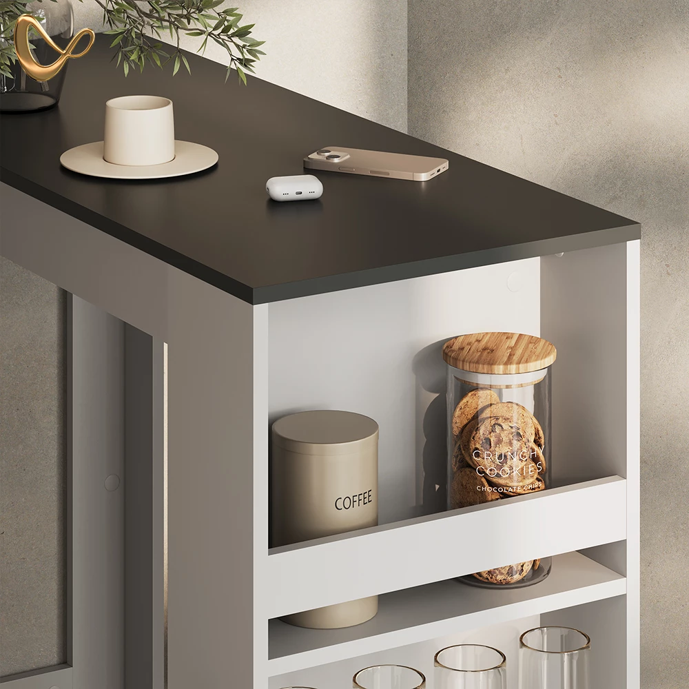 Nahaufnahme von Bartisch in Weiß/Anthrazit, zeigt Design- und Oberflächendetails