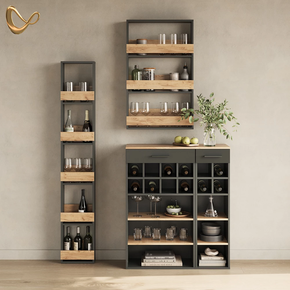 Weinglasregal Regusa Goldkraft Eiche/Anthrazit 30 x 180 cm livinity®