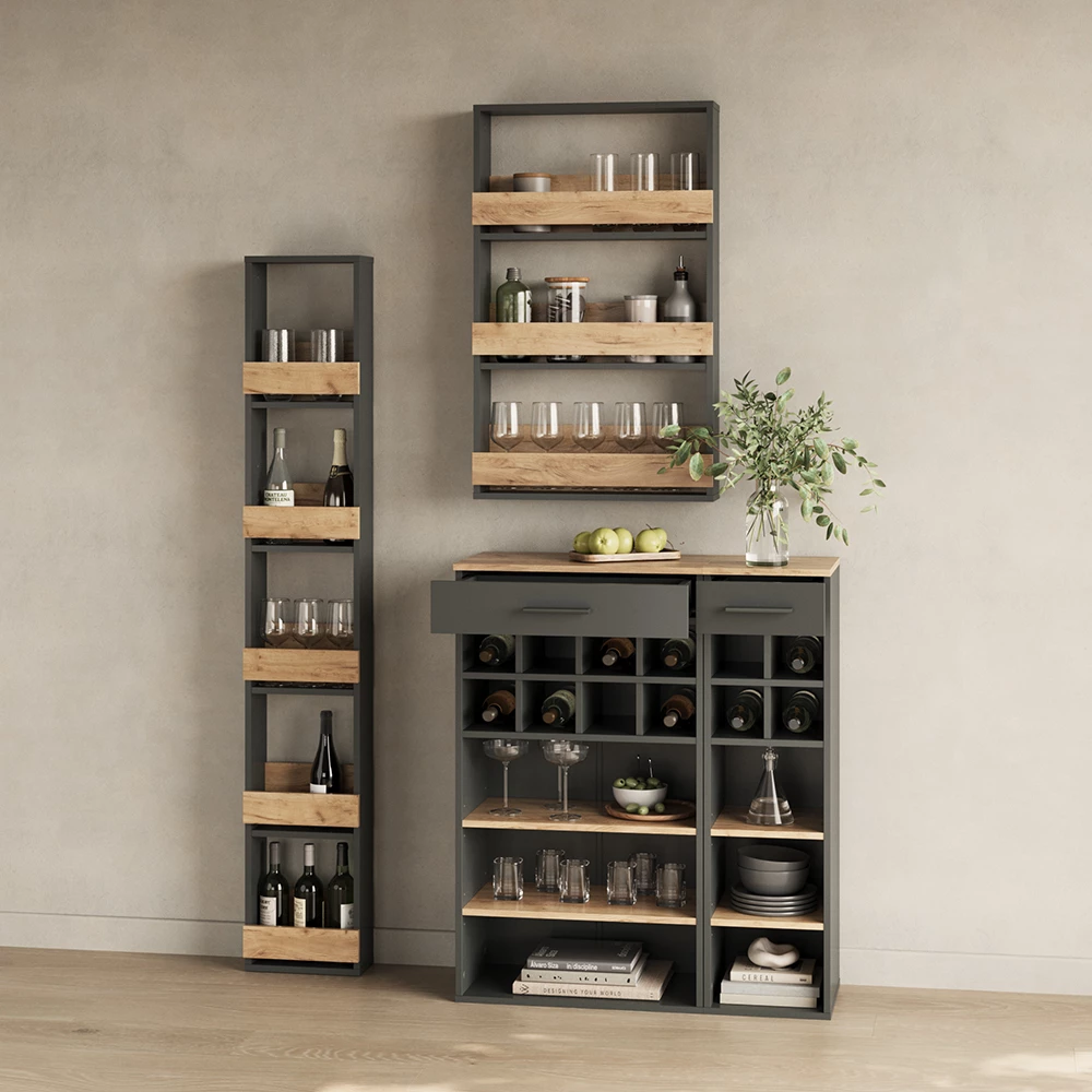 Weinglasregal Regusa Goldkraft Eiche/Anthrazit 30 x 180 cm livinity®