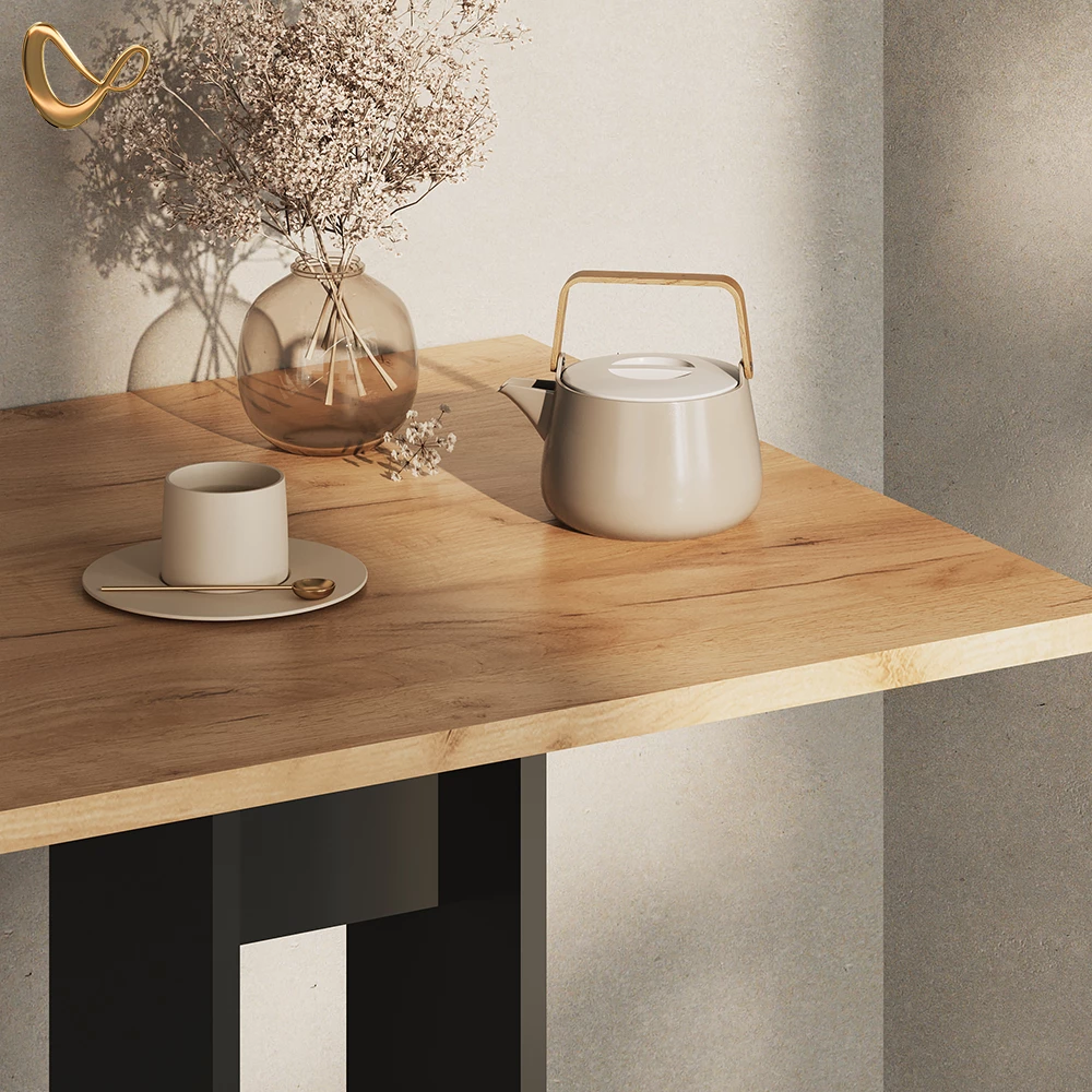 Nahaufnahme von Esstisch  in Anthrazit, zeigt Design- und Oberflächendetails