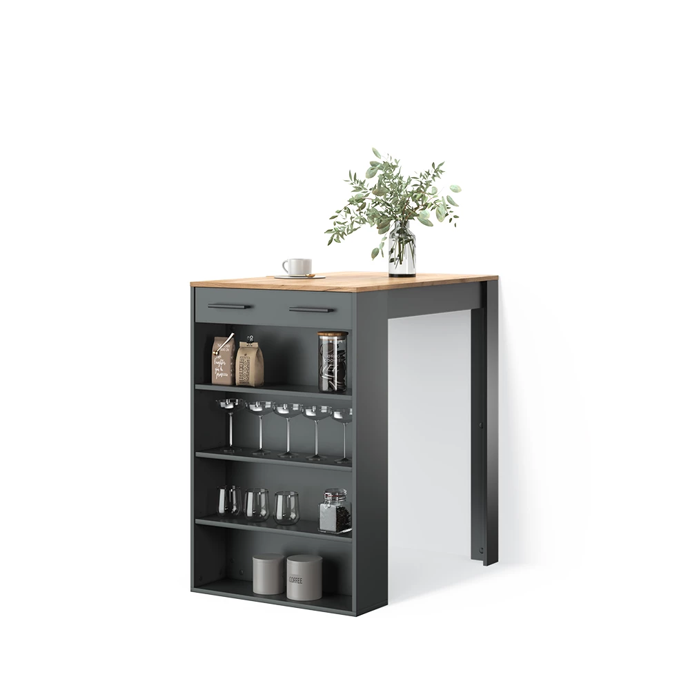 Bartisch in Anthrazit/Goldkraft Eiche auf weißem Hintergrund