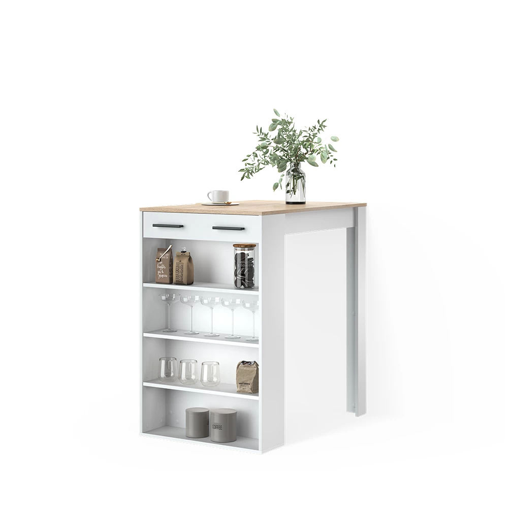 Bartisch in Weiß/Sonoma auf weißem Hintergrund