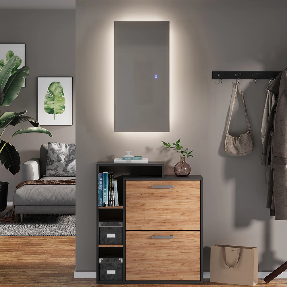 Badezimmerspiegel Miral Glas 80 x 2.8 cm mit Backlight Beleuchtung Vicco