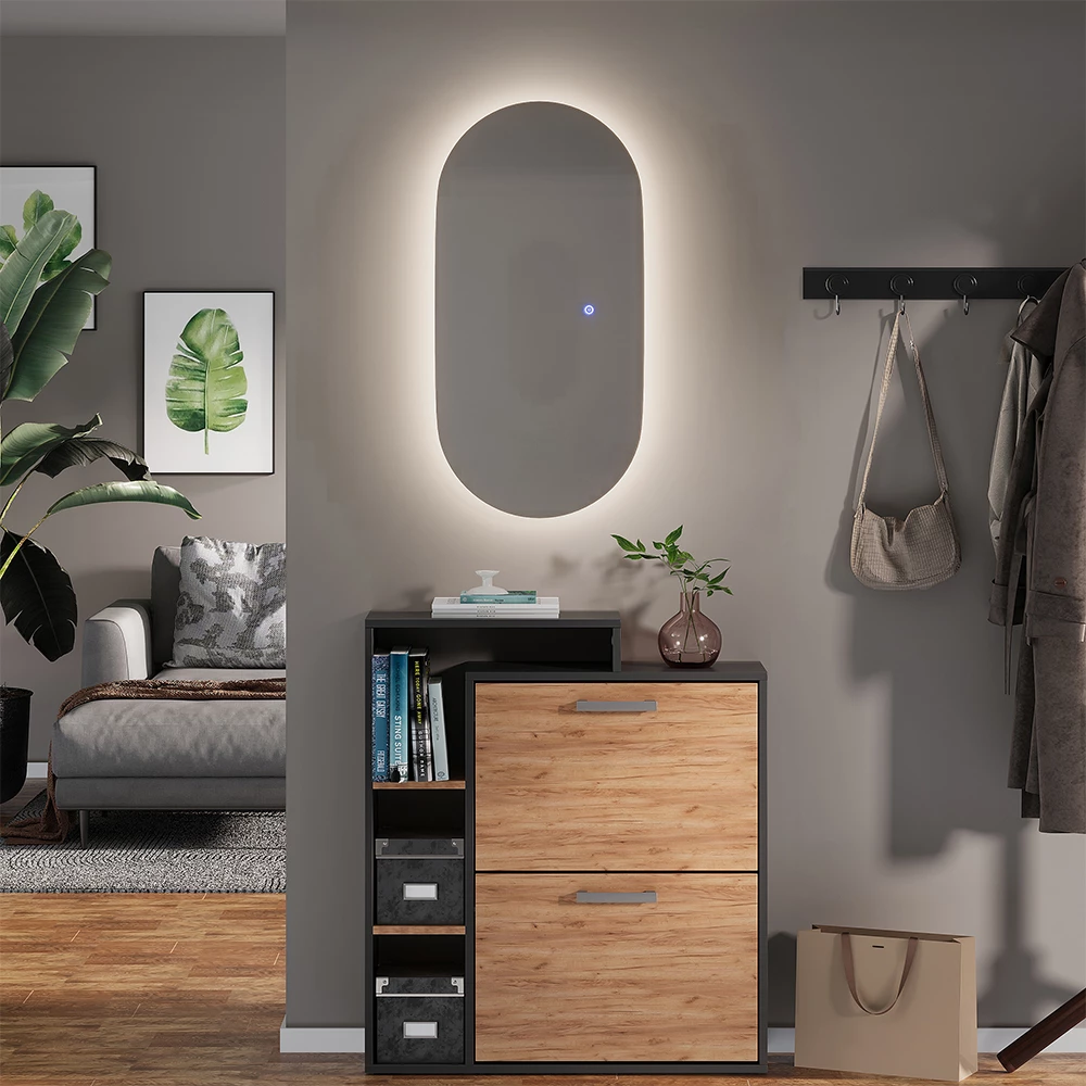 Badezimmerspiegel Miral Glas 80 x 2.8 cm mit Backlight Beleuchtung Vicco