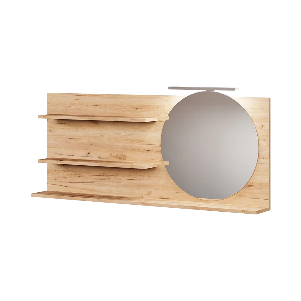 Badspiegelschrank in Eiche auf weißem Hintergrund