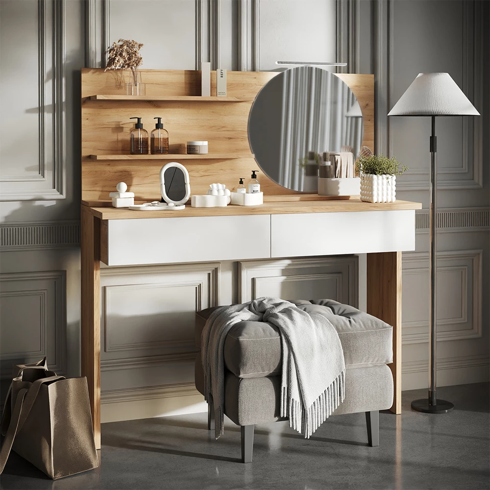 Badspiegelschrank Avena Eiche 120 x 50 cm mit 3 offenen Fächern Vicco