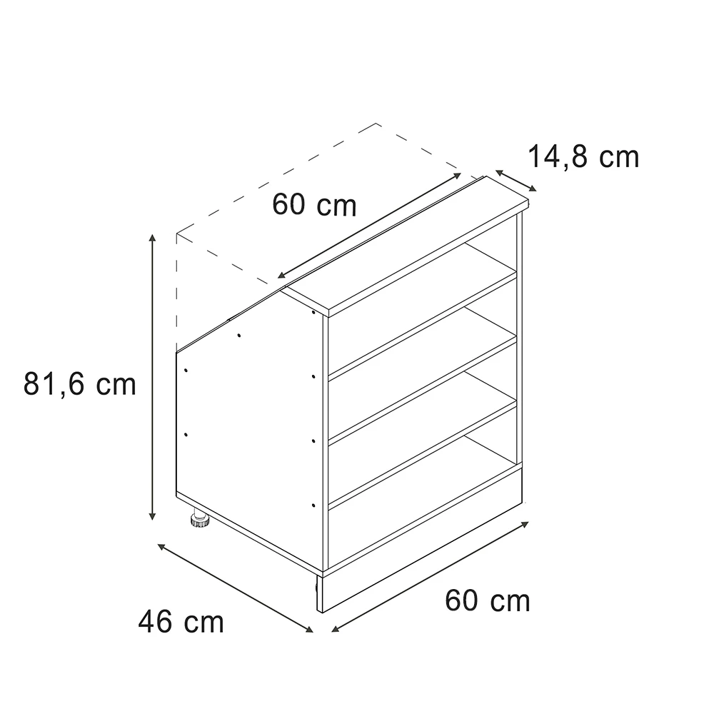 Meuble de rangement sous pente en Anthracite sur fond blanc avec dimensions visibles