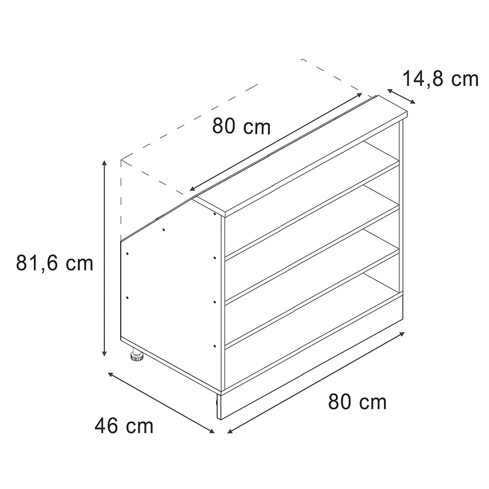 Meuble de rangement sous pente en Chêne de force doré sur fond blanc avec dimensions visibles