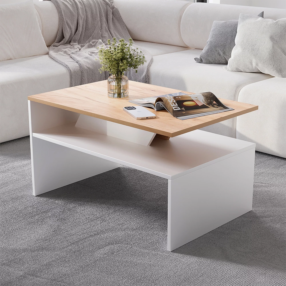 Couchtisch in Weiß/Artisan, dargestellt im Ambiente mit Dekoration