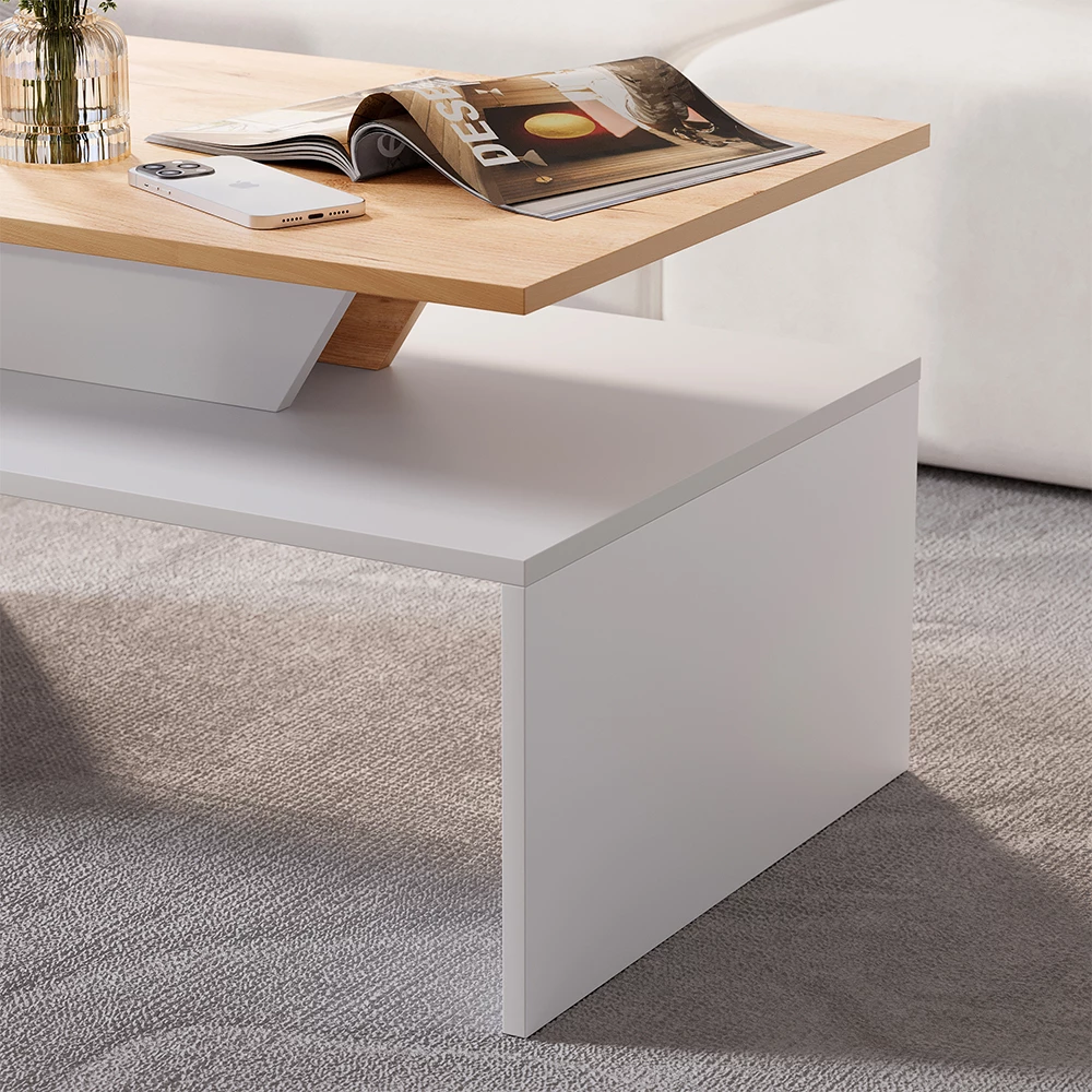 Nahaufnahme von Couchtisch in Weiß/Artisan, zeigt Textur/Details