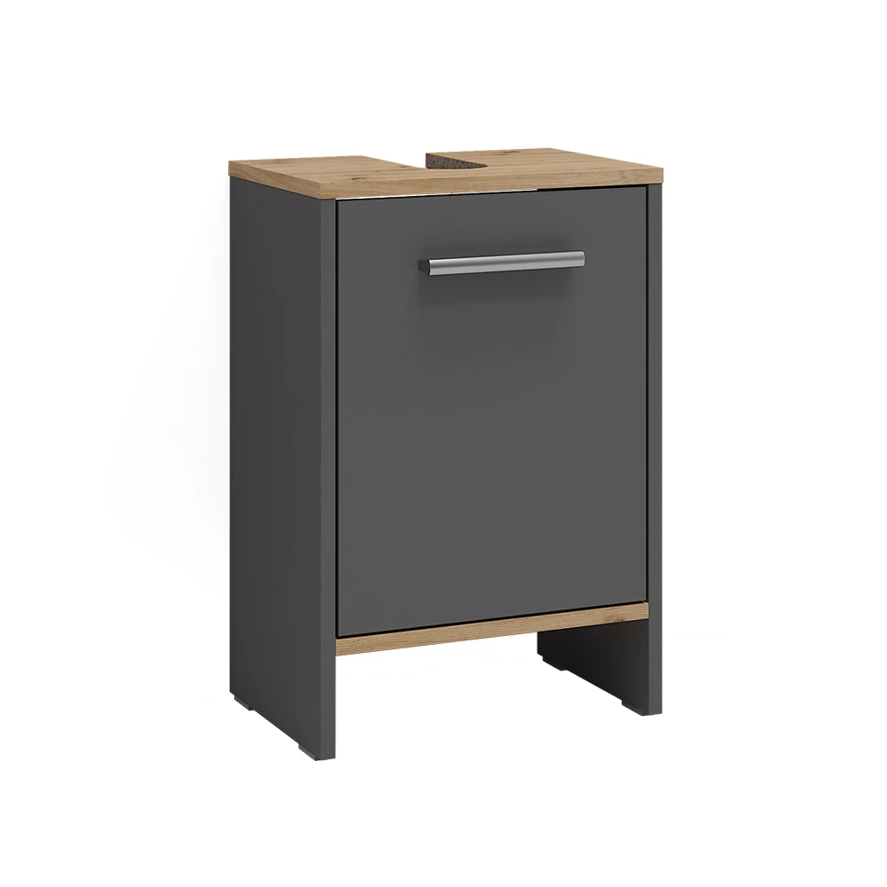 Waschbeckenunterschrank in Anthrazit/Goldkraft Eiche auf weißem Hintergrund