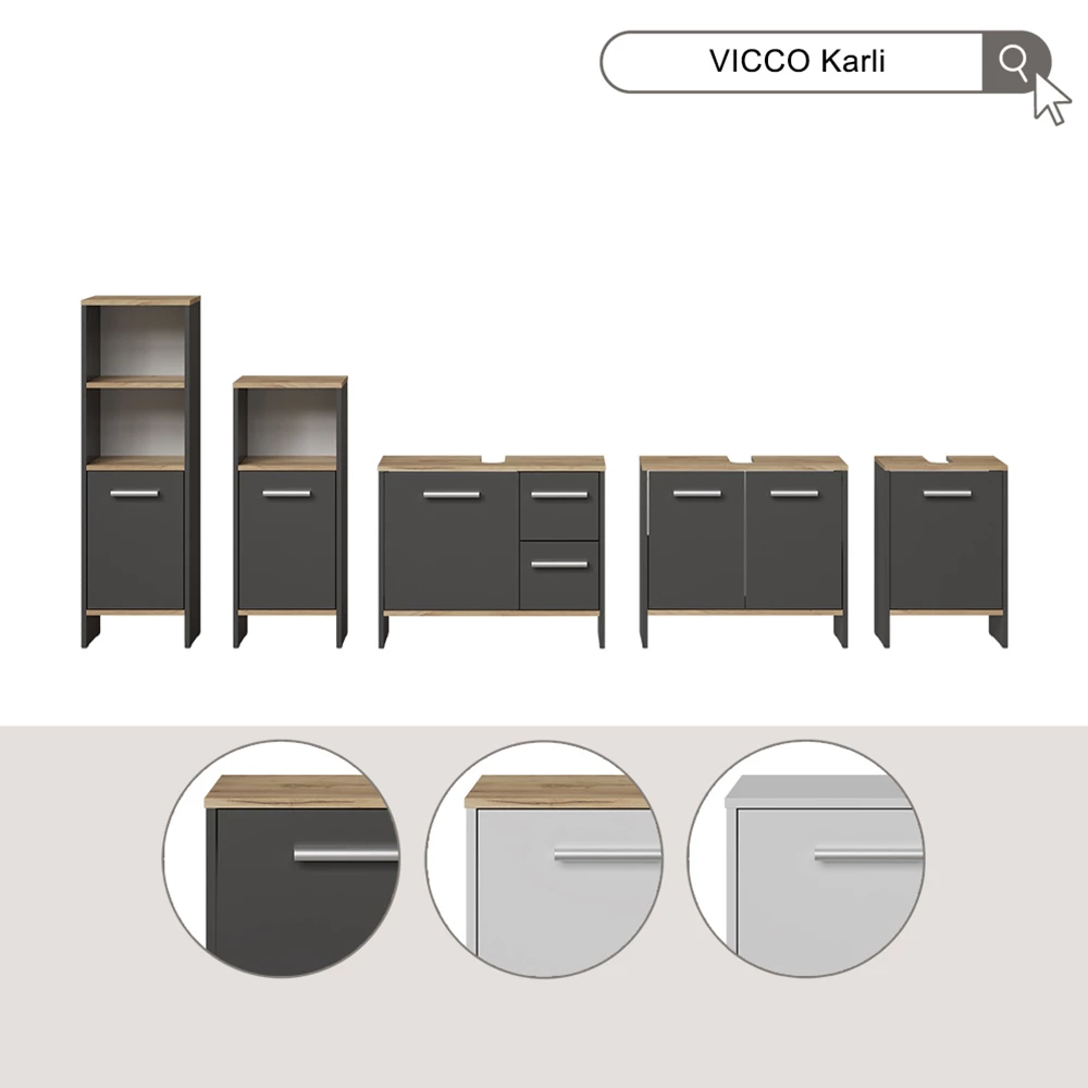 Waschbeckenunterschrank Karli Anthrazit/Goldkraft Eiche 38.2 x 57 cm mit der Tür Vicco
