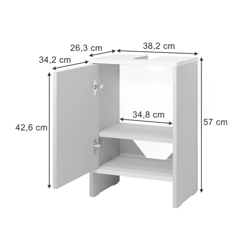 Waschbeckenunterschrank in Weiß auf weißem Hintergrund