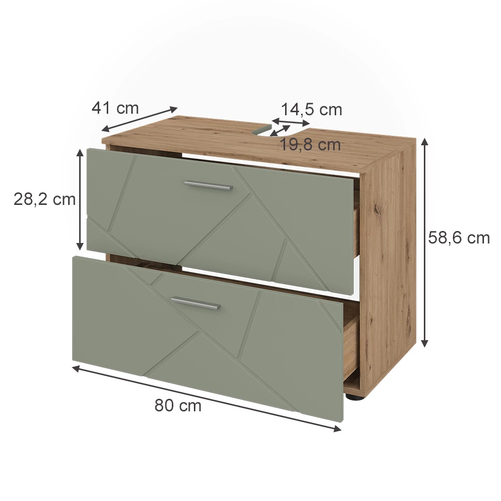 Mobile sottolavabo per bagno in Verde salvia on white background