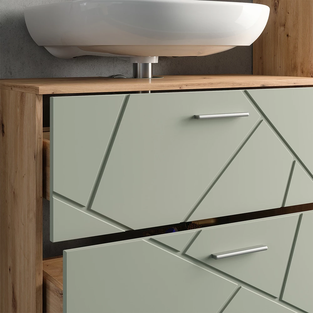 Close-up of Wastafelonderkast in Saliegroen, showing texture/details