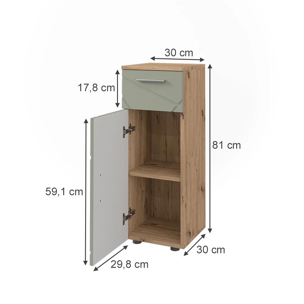 Halfhoge kast in Saliegroen on white background
