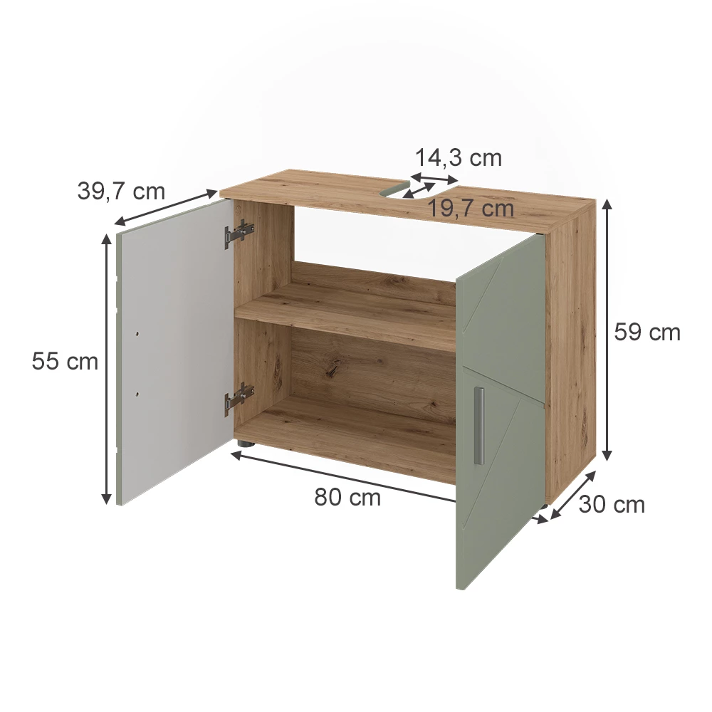 Mobile sottolavabo per bagno in Verde salvia on white background