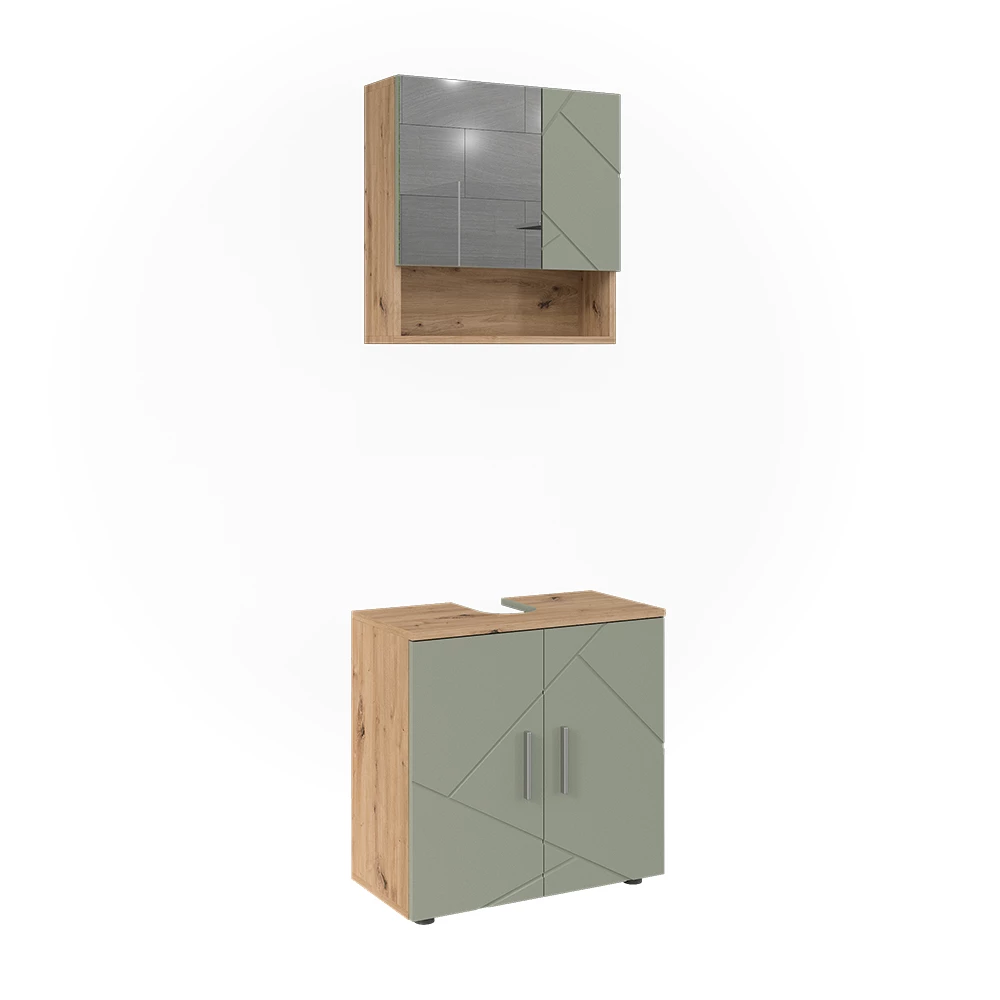 Kylpyhuonekalustesarja in Salvia vihreä on white background