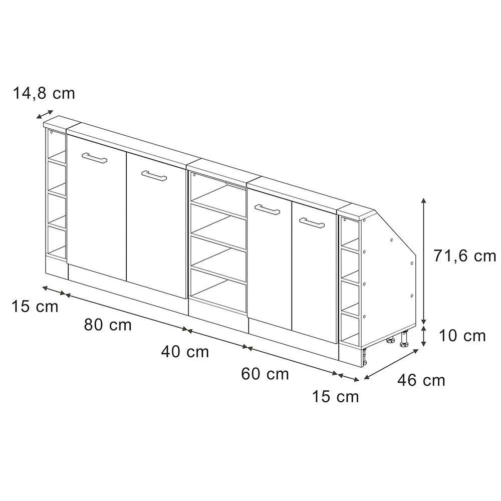 Dachschrägenschrank-Set in Artisan Eiche/Anthrazit auf weißem Hintergrund mit sichtbaren Maßen