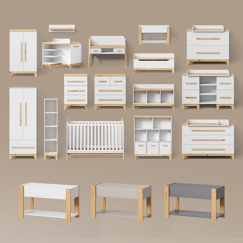 Kinderregal Mailo Weiß/Artisan 98.4 x 113.4 cm XL mit 3 Schubladen livinity®