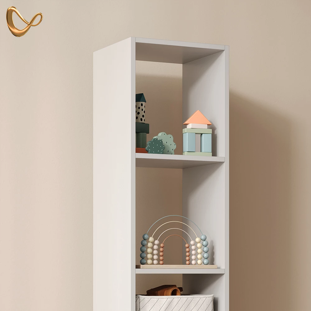 Nahaufnahme von Kinderregal in Weiß/Artisan, zeigt Design- und Oberflächendetails