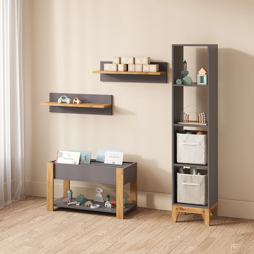 Kinderregal Mailo Grau/Artisan 35.2 x 159.5 cm livinity®