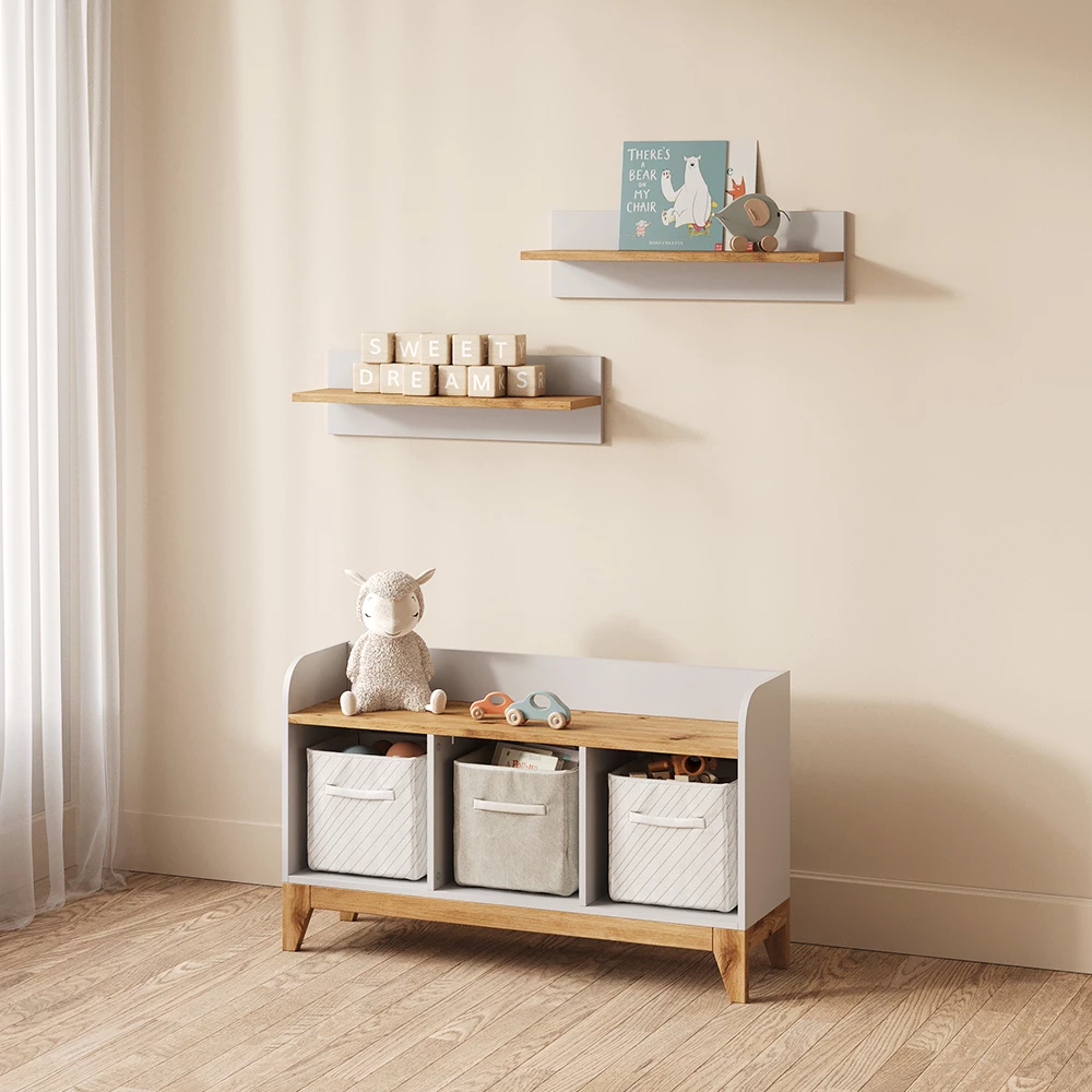 Kindersitzbank Mailo Weiß/Artisan 107.2 x 63.8 cm mit 2 Schubladen livinity®