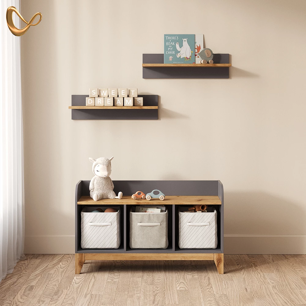 Kindersitzbank Mailo Grau/Artisan 107.2 x 63.8 cm XL mit 3 Schubladen livinity®