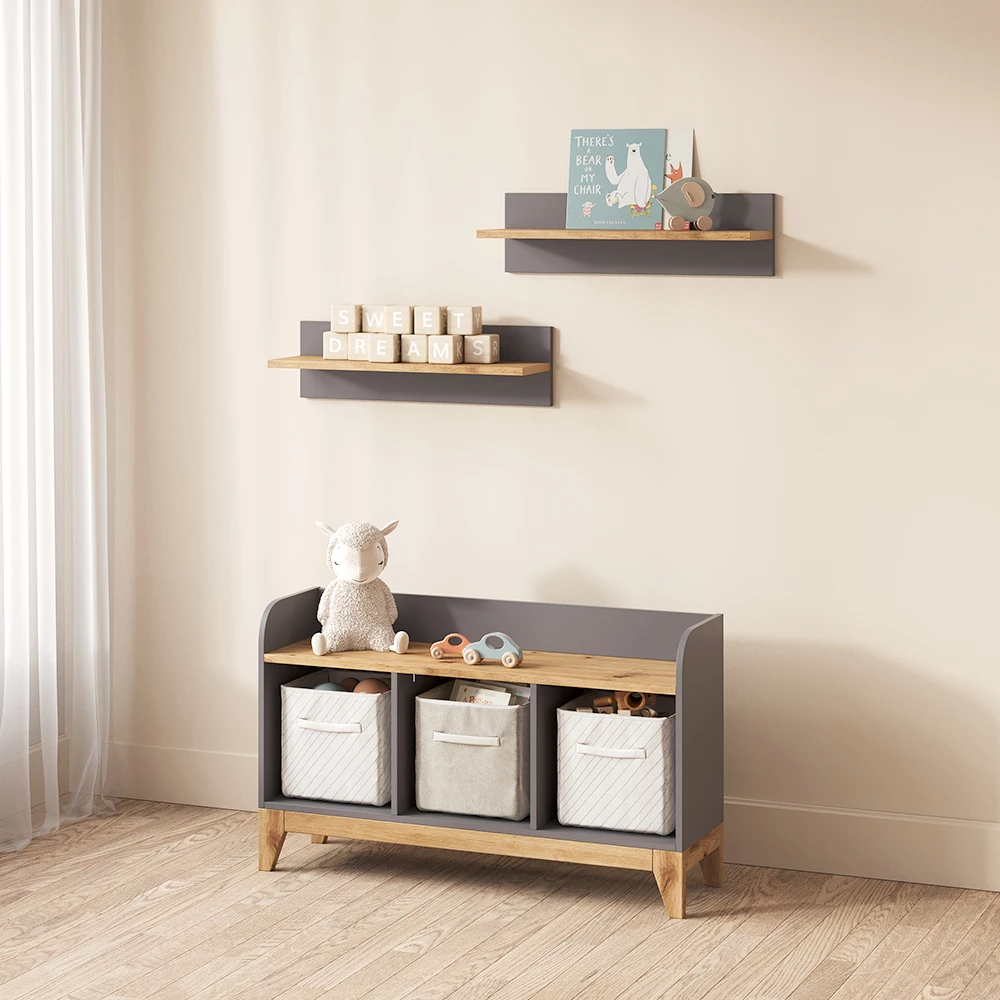 Kindersitzbank Mailo Grau/Artisan 107.2 x 63.8 cm XL mit 3 Schubladen livinity®