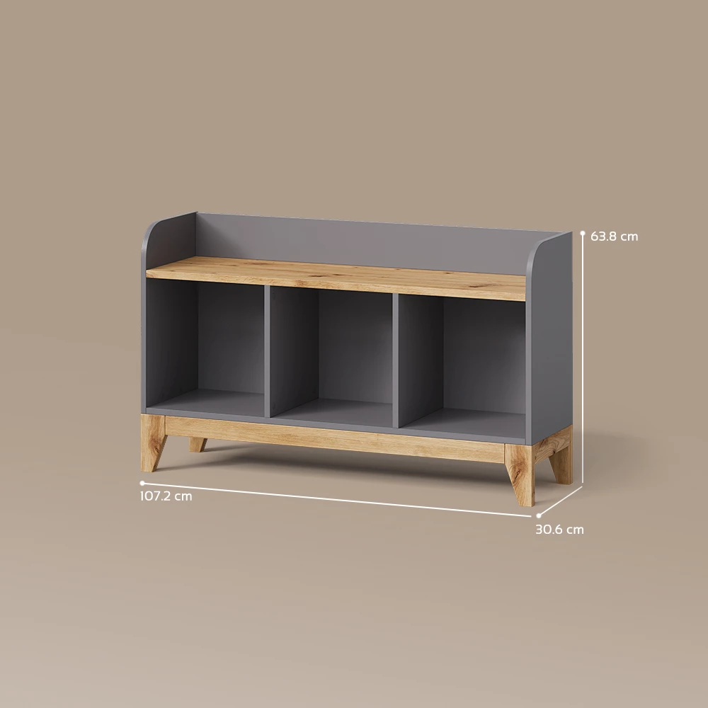 Kindersitzbank Mailo Grau/Artisan 107.2 x 63.8 cm XL mit 3 Schubladen livinity®