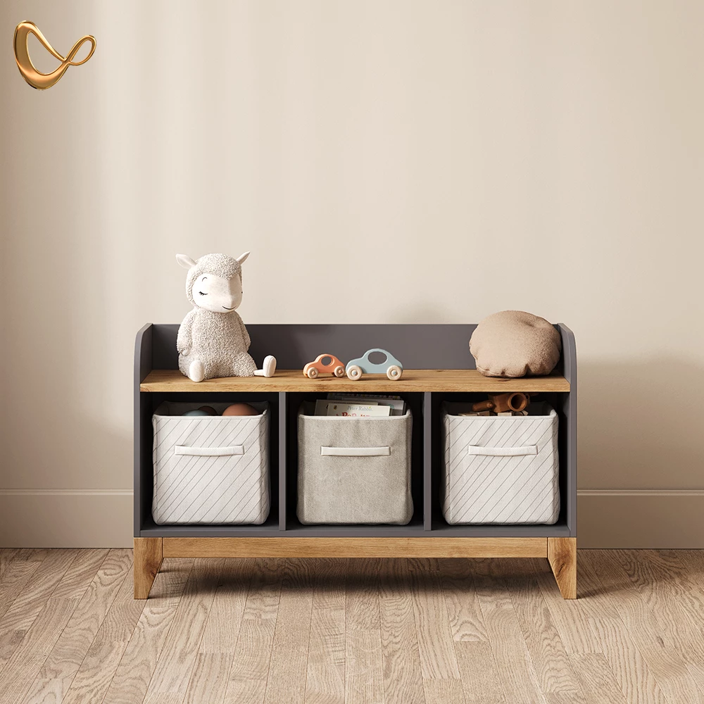 Kindersitzbank Mailo Grau/Artisan 107.2 x 63.8 cm XL mit 3 Schubladen livinity®