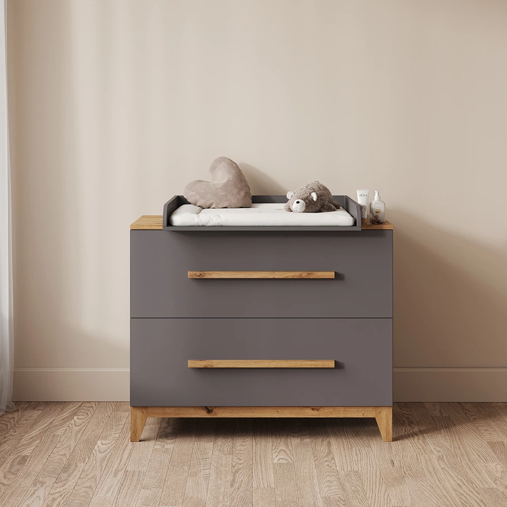 Wickelkommode Mailo Grau/Artisan mit 2 Schubladen livinity®