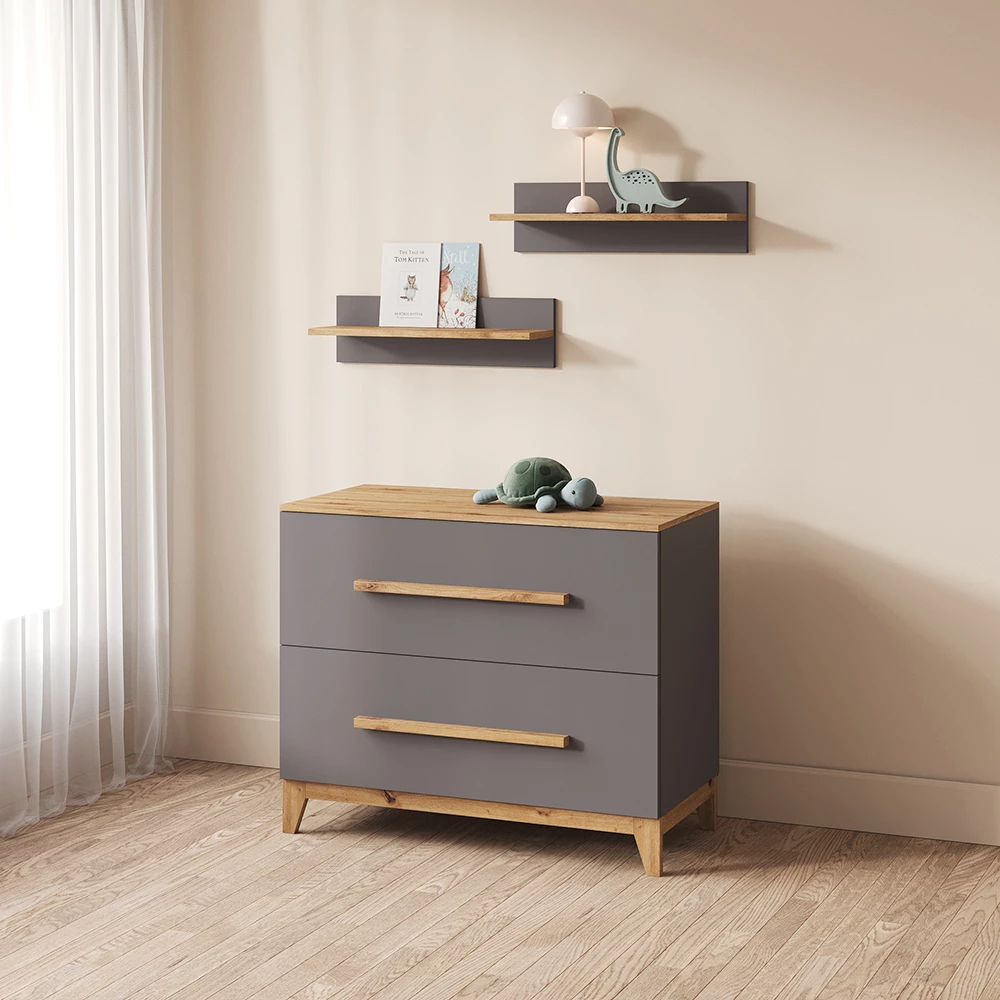 Wickelkommode Mailo Grau/Artisan mit 2 Schubladen livinity®