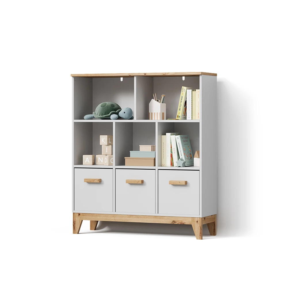 Kinderregal Mailo Weiß/Artisan 98.4 x 113.4 cm XL mit 3 Schubladen livinity®