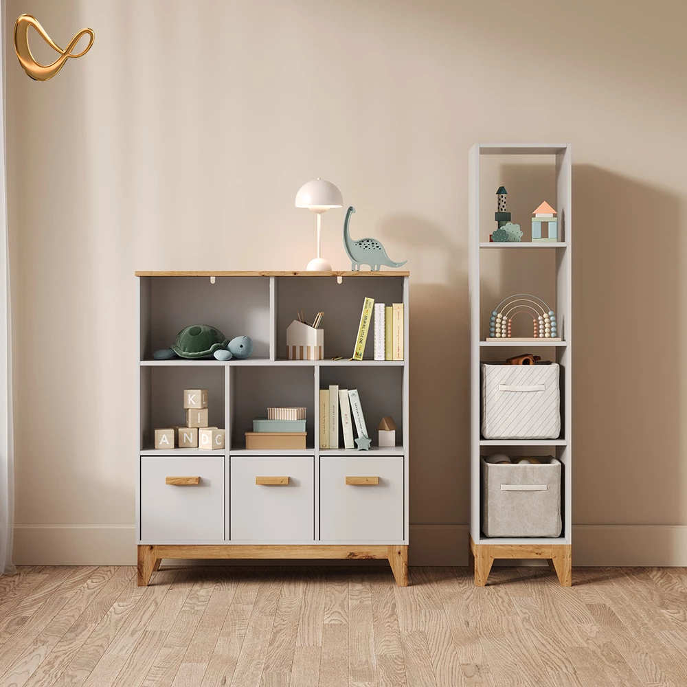 Kinderregal Mailo Weiß/Artisan 98.4 x 113.4 cm XL mit 3 Schubladen livinity®