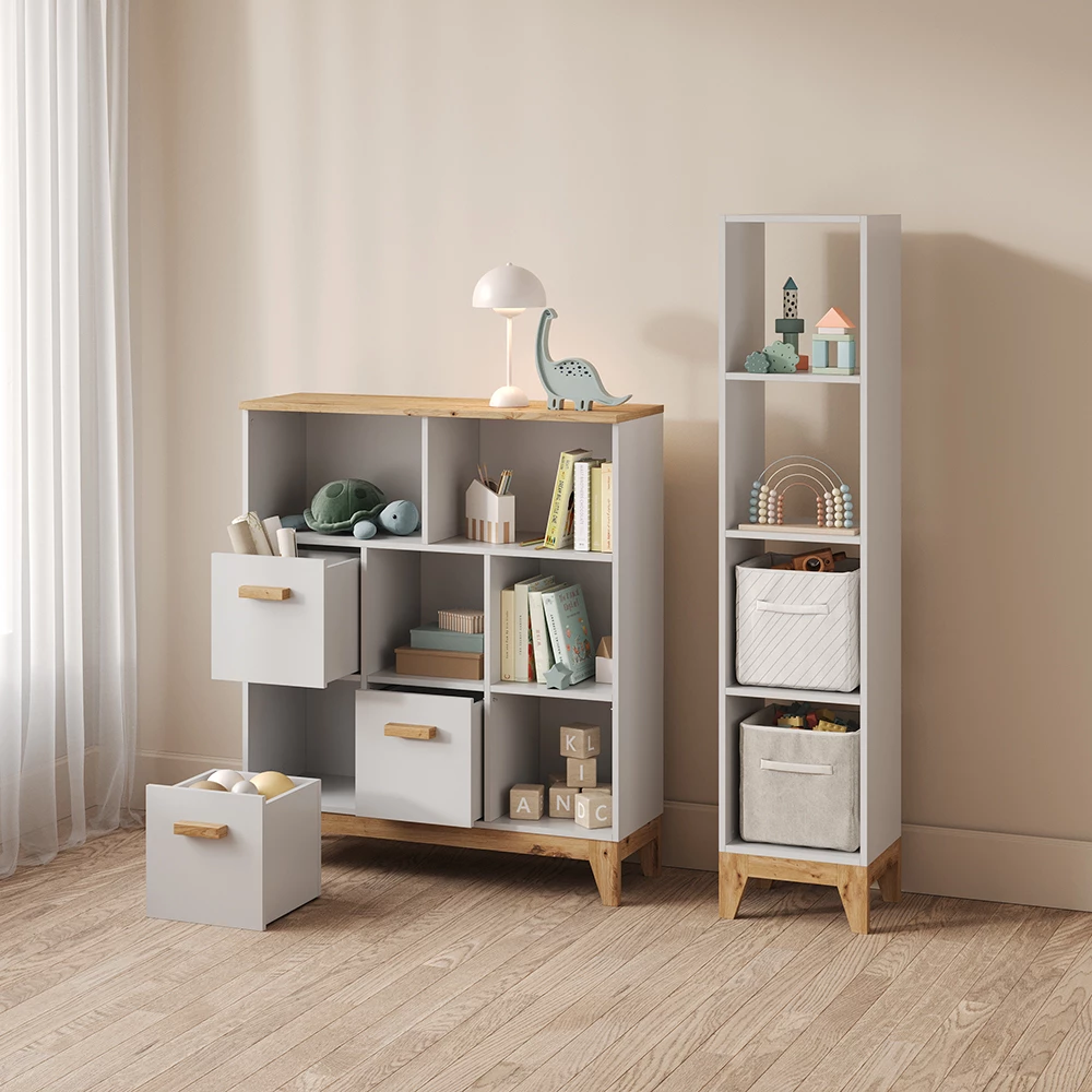 Kinderregal Mailo Weiß/Artisan 98.4 x 113.4 cm XL mit 3 Schubladen livinity®