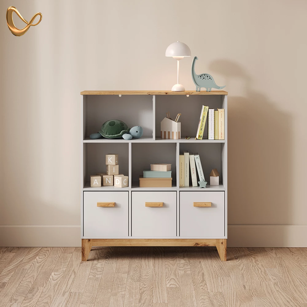 Kinderregal Mailo Weiß/Artisan 98.4 x 113.4 cm XL mit 3 Schubladen livinity®