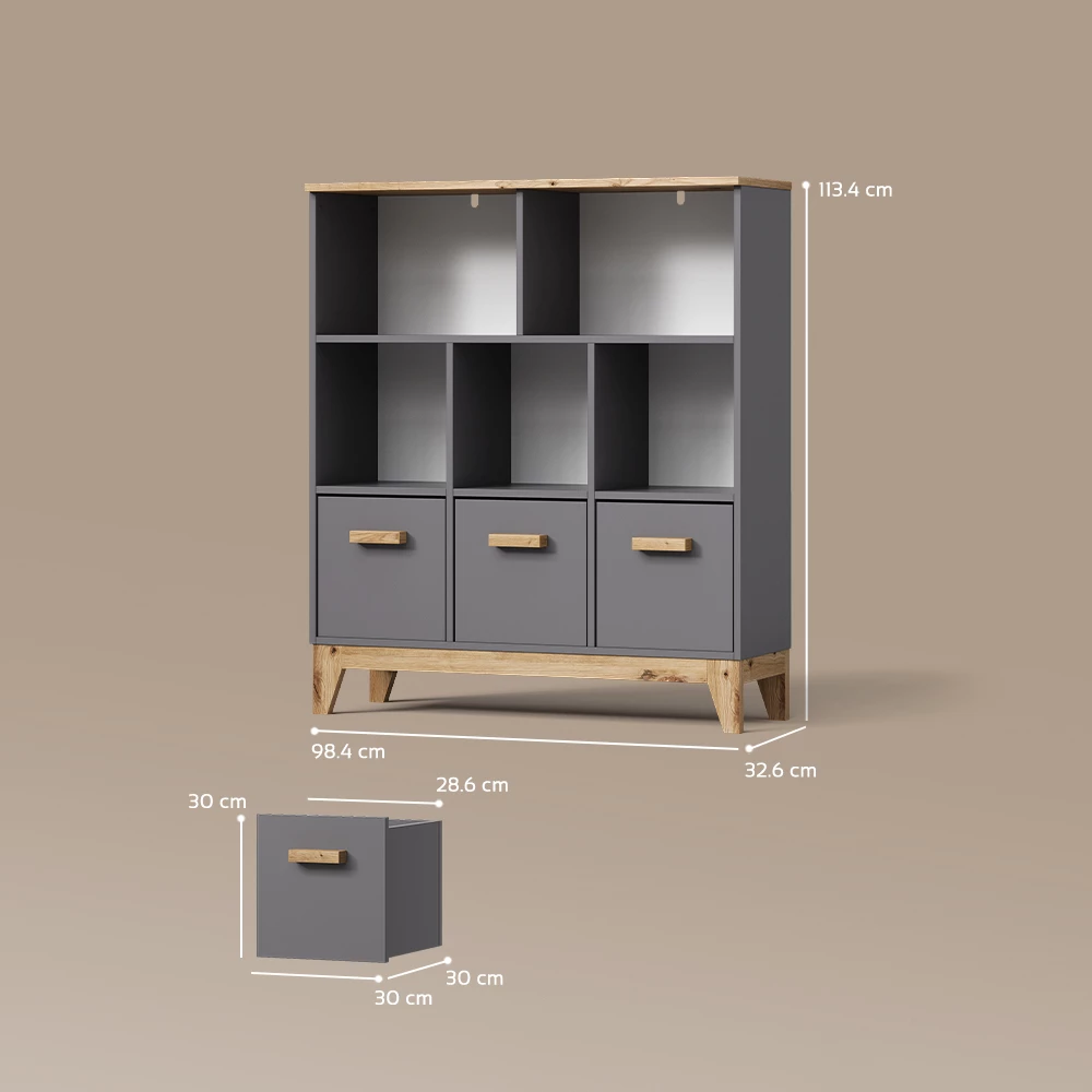 Kinderregal Mailo Grau/Artisan 98.4 x 113.4 cm livinity®