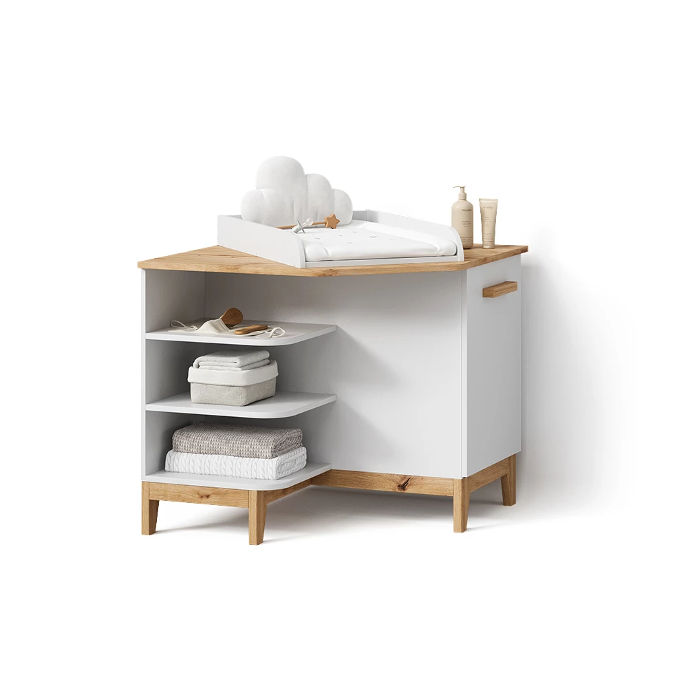 Wickelkommode in Weiß/Artisan auf weißem Hintergrund