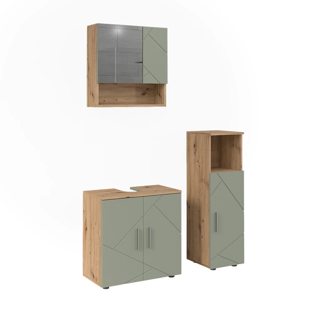 Kylpyhuonekalustesarja in Salvia vihreä on white background