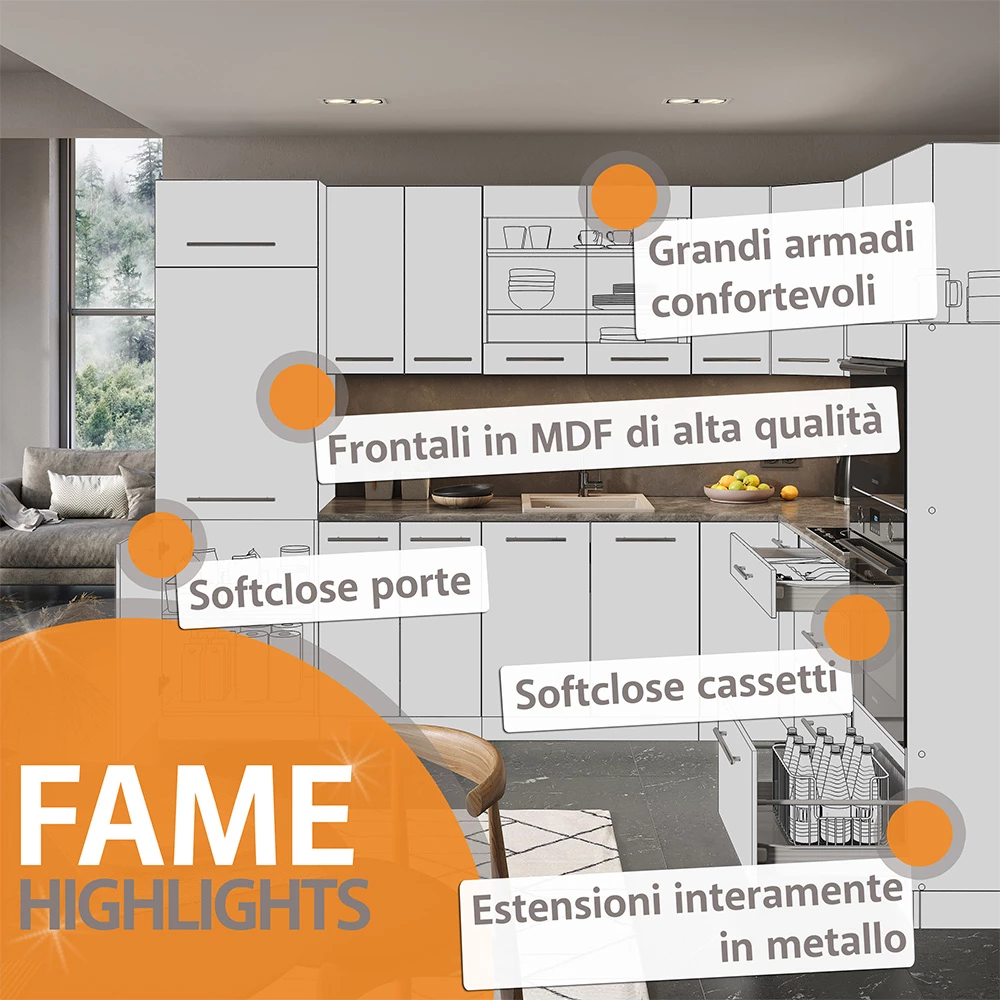 Cucina componibile Fame-Line Antracite casa di campagna/bianco 300 cm senza piano di lavoro Vicco