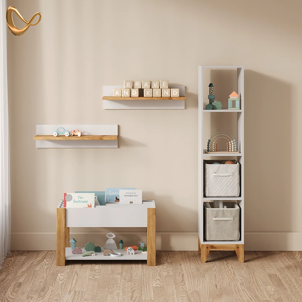 Kinderregal Mailo Weiß/Artisan 80 x 46 cm mit Sitzbank livinity®