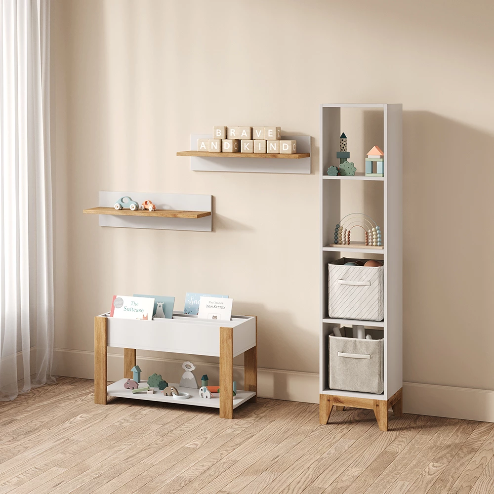 Kinderregal Mailo Weiß/Artisan 80 x 46 cm mit Sitzbank livinity®